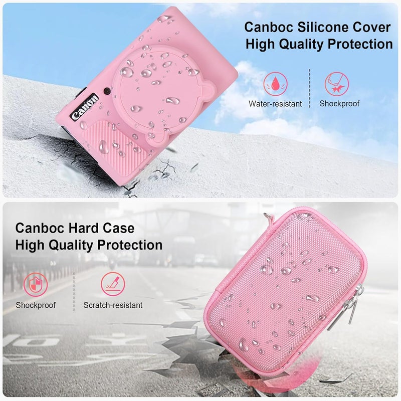 Canboc Case for Canon PowerShot SX740/SX730, Hard Carrying Case + Soft Silicone Protective Cover with Removable Lens Cover, Pink - Image 4